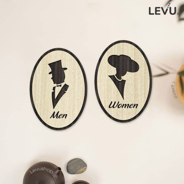 Bảng Gỗ Men và Women trang trí cửa toilet LEVU-TL08