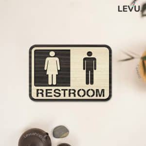 Bảng Restroom Gỗ dán tường cửa nhà vệ sinh LEVU-TL01