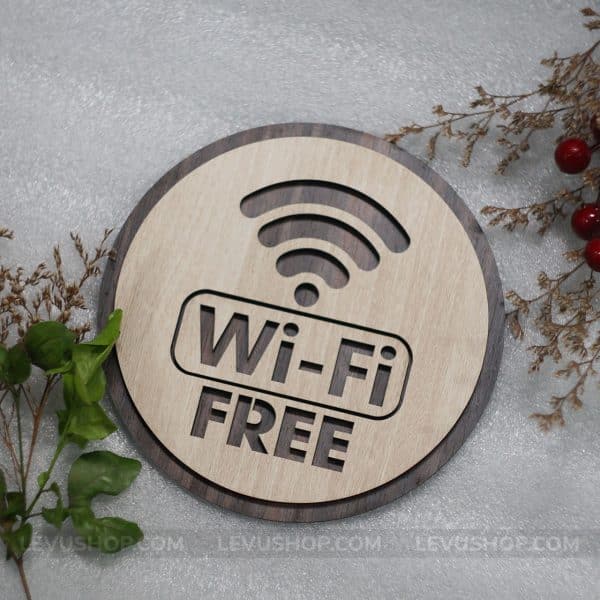 Bảng wifi free decor tròn dán tường bằng gỗ trang trí LEVU-TW05