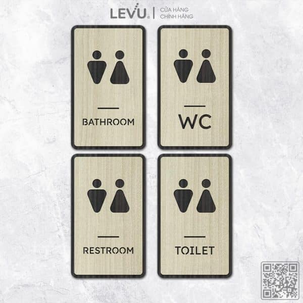 4 Mẫu bảng gỗ WC - Toilet - Restroom - Bathroom decor tối giản LEVU-TL37
