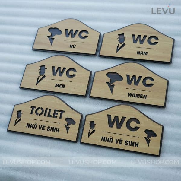 Bảng dán cửa phòng vệ sinh WC Nam Nữ bằng gỗ độc đáo LEVU-TL28