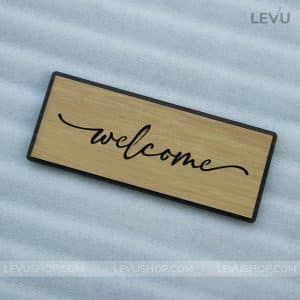 Bảng gỗ Welcome dán cửa trang trí vintage cho quán cà phê trà sữa LEVU-BG18