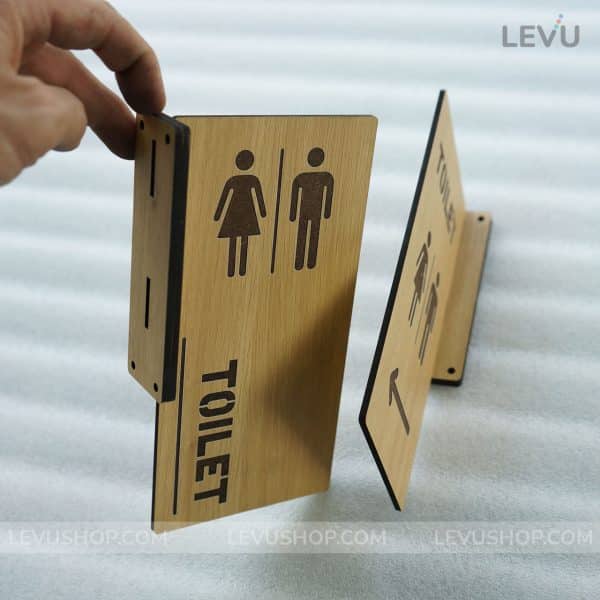 Bảng toilet gỗ khắc laser 2 mặt Men Women cao cấp LEVU-TL12