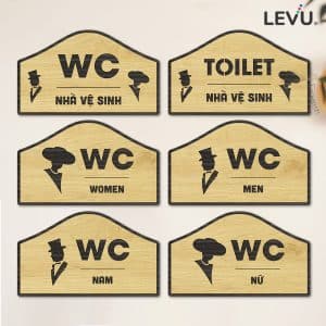 Bảng dán cửa phòng vệ sinh WC Nam Nữ bằng gỗ độc đáo LEVU-TL28