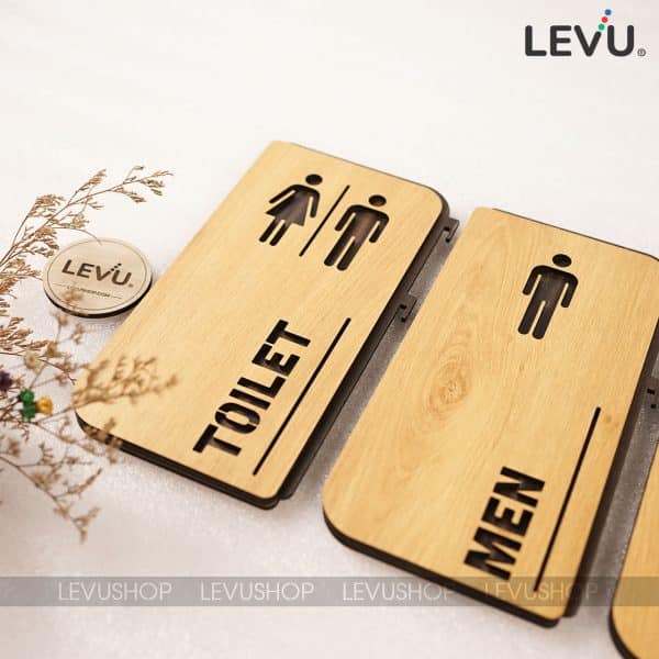 Bảng toilet gỗ khắc laser 2 mặt Men Women cao cấp LEVU-TL12