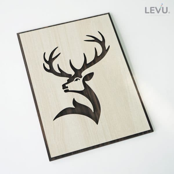 Tranh treo tường gỗ khắc line vector biểu tượng hình con Hươu LEVU DV16