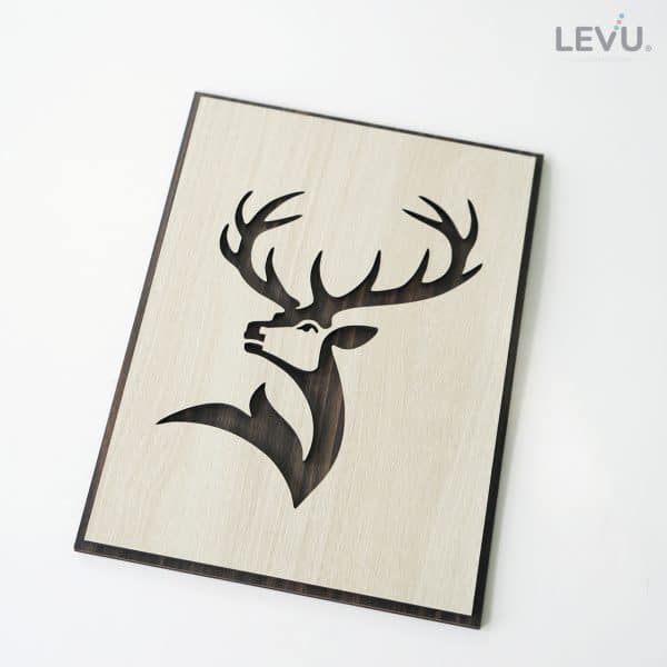 Tranh treo tường gỗ khắc line vector biểu tượng hình con Hươu LEVU DV16