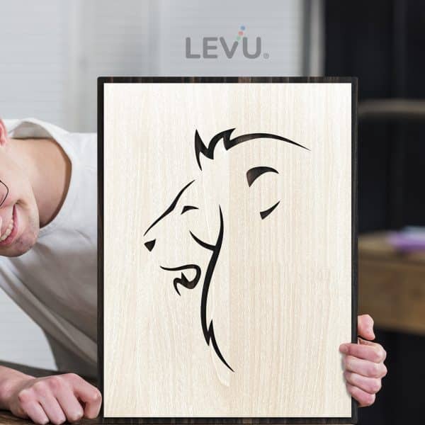 Tranh treo tường gỗ khắc line vector biểu tượng hình Sư Tử LEVU DV17
