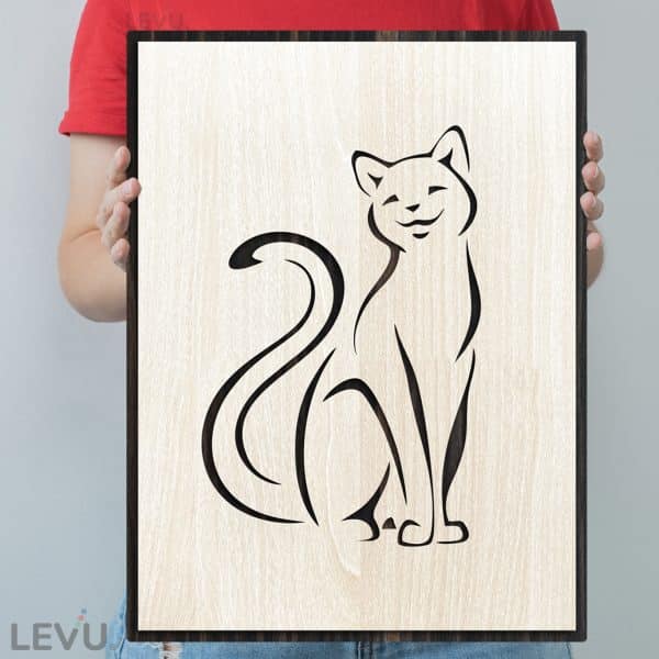 Tranh treo tường gỗ tuổi Mão biểu tượng hình con Mèo 12 con giáp LEVU DV04