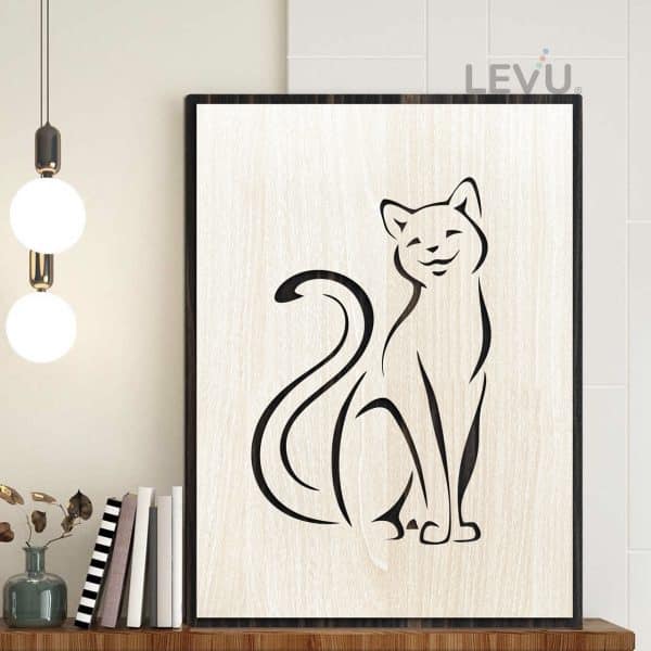 Tranh treo tường gỗ tuổi Mão biểu tượng hình con Mèo 12 con giáp LEVU DV04