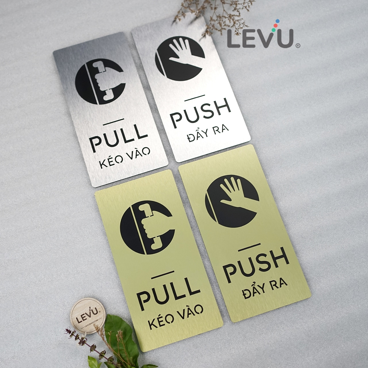 Bộ bảng alu nhôm pull push hướng dẫn kéo đẩy cửa ra vào LEVU-ALU04