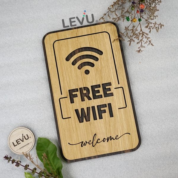 Bảng gỗ decor vintage free wifi khắc laser cao cấp LEVU-TW07