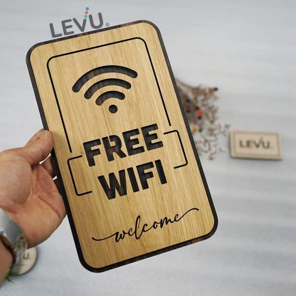 Bảng gỗ decor vintage free wifi khắc laser cao cấp LEVU-TW07