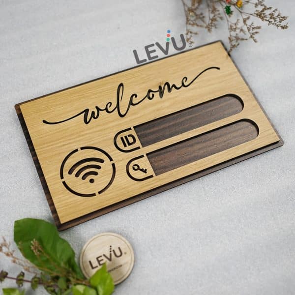 Bảng gỗ ghi thông tin wifi dán tường trang trí quán LEVU-TW09