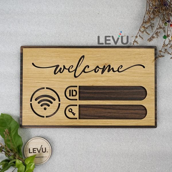 Bảng gỗ ghi thông tin wifi dán tường trang trí quán LEVU-TW09