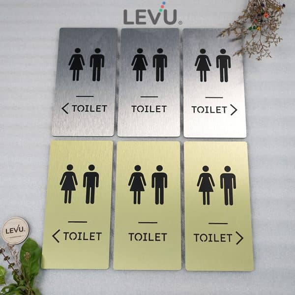 Bảng toilet bằng nhôm aluminium xước chỉ dẫn hướng nhà vệ sinh LEVU-ALU08