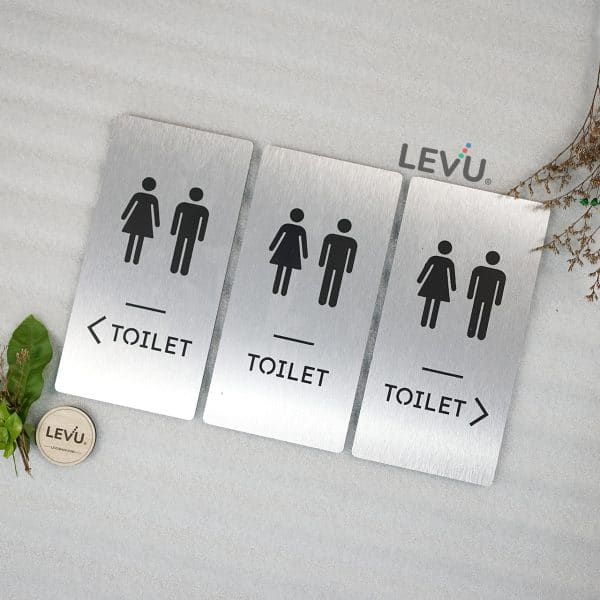 Bảng toilet bằng nhôm aluminium xước chỉ dẫn hướng nhà vệ sinh LEVU-ALU08