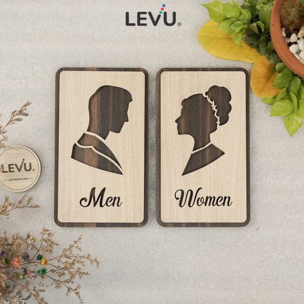 Bảng gỗ Men Women dán cửa phân biệt nhà vệ sinh Nam Nữ LEVU-TL31
