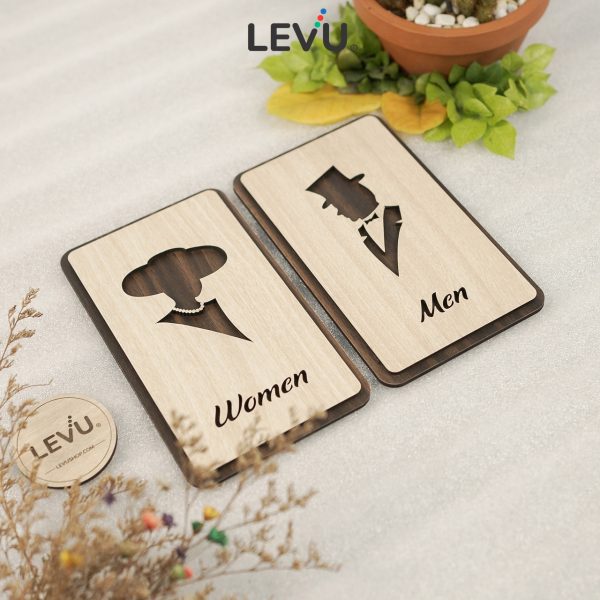 Bảng gỗ trang trí cửa nhà vệ sinh Men Women kiểu dáng thanh lịch LEVU-TL34