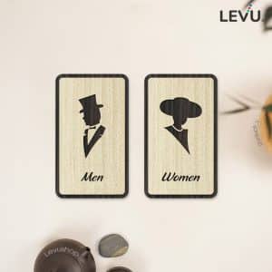 Bảng gỗ trang trí cửa nhà vệ sinh Men Women kiểu dáng thanh lịch LEVU-TL34