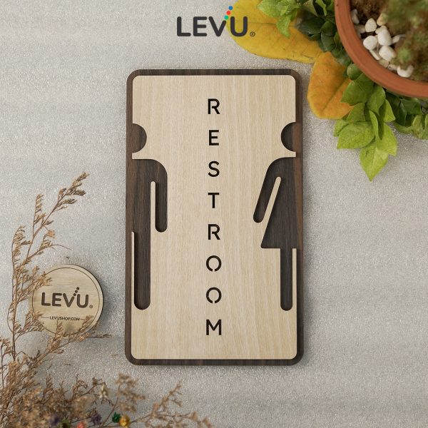 Bảng hiệu gỗ Restroom nghệ thuật dán cửa phòng vệ sinh LEVU-TL36