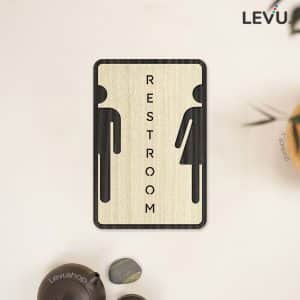 Bảng hiệu gỗ Restroom nghệ thuật dán cửa phòng vệ sinh LEVU-TL36