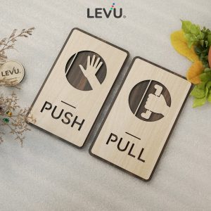 Bảng gỗ Pull Push dán cửa ra vào trang trí hiện đại LEVU-TP13