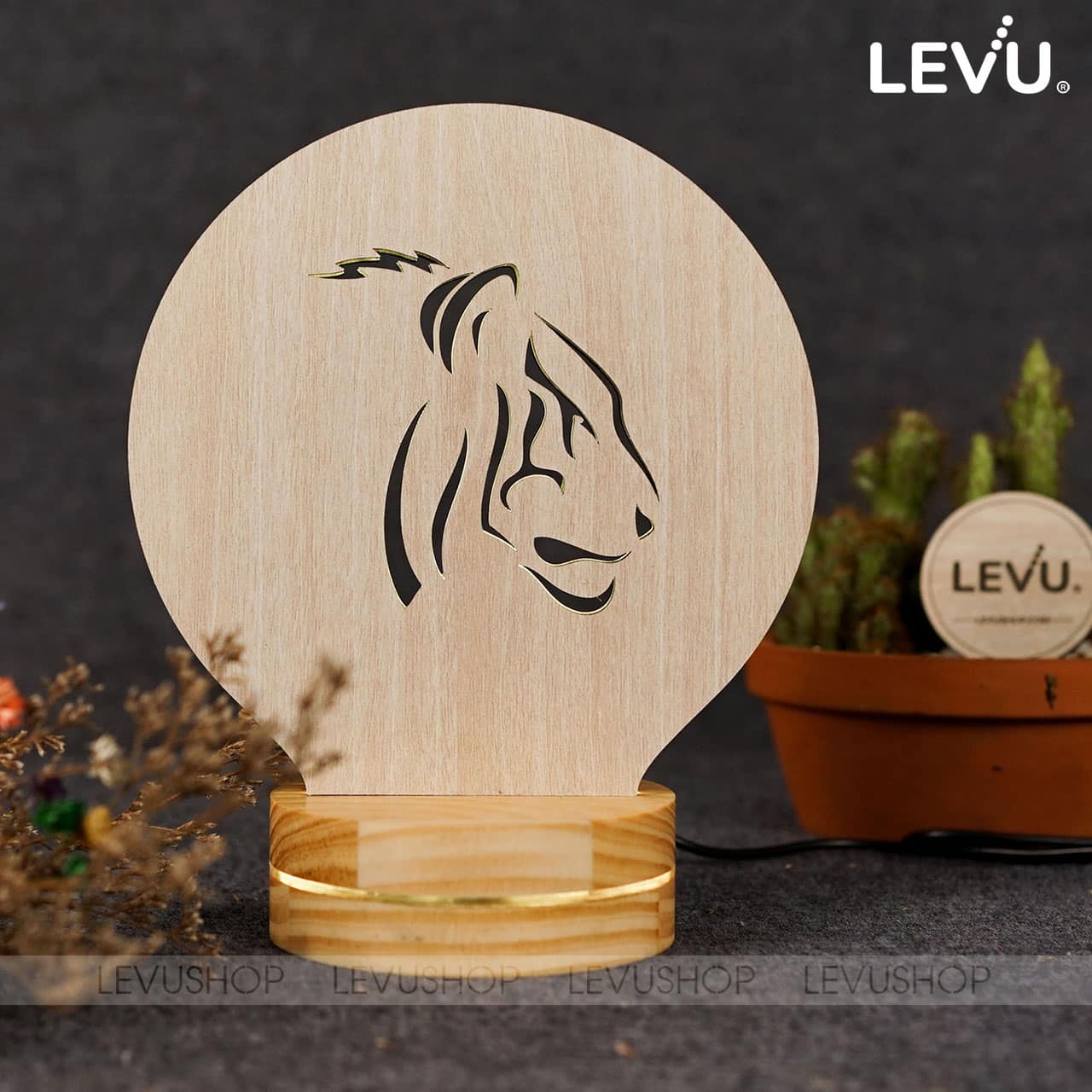 Đèn gỗ 3D để bàn sáng tạo hình con hổ mạnh mẽ LEVU-DNV02 • LEVUSHOP