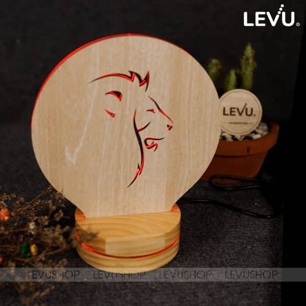 Đèn gỗ trang trí hình Sư Tử phát sáng độc đáo LEVU-DNV07