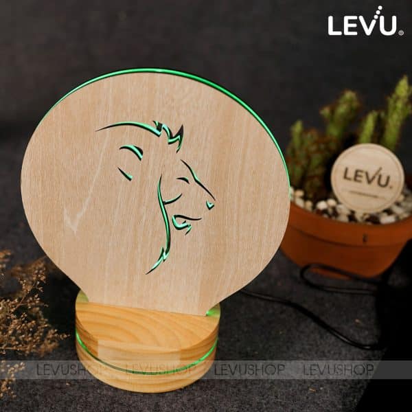 Đèn gỗ trang trí hình Sư Tử phát sáng độc đáo LEVU-DNV07