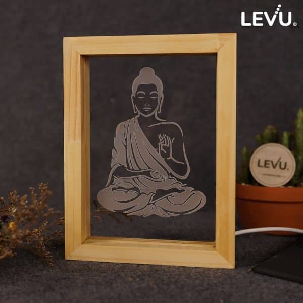 Đèn ngủ khung tranh gỗ để bàn khắc ảnh 3D Phật Giáo Thiền Tịnh LEVU-DPG01