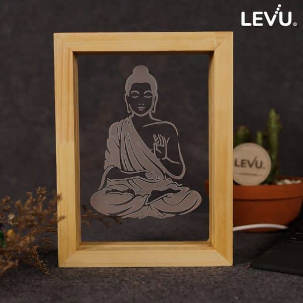 Đèn ngủ khung tranh gỗ để bàn khắc ảnh 3D Phật Giáo Thiền Tịnh LEVU-DPG01