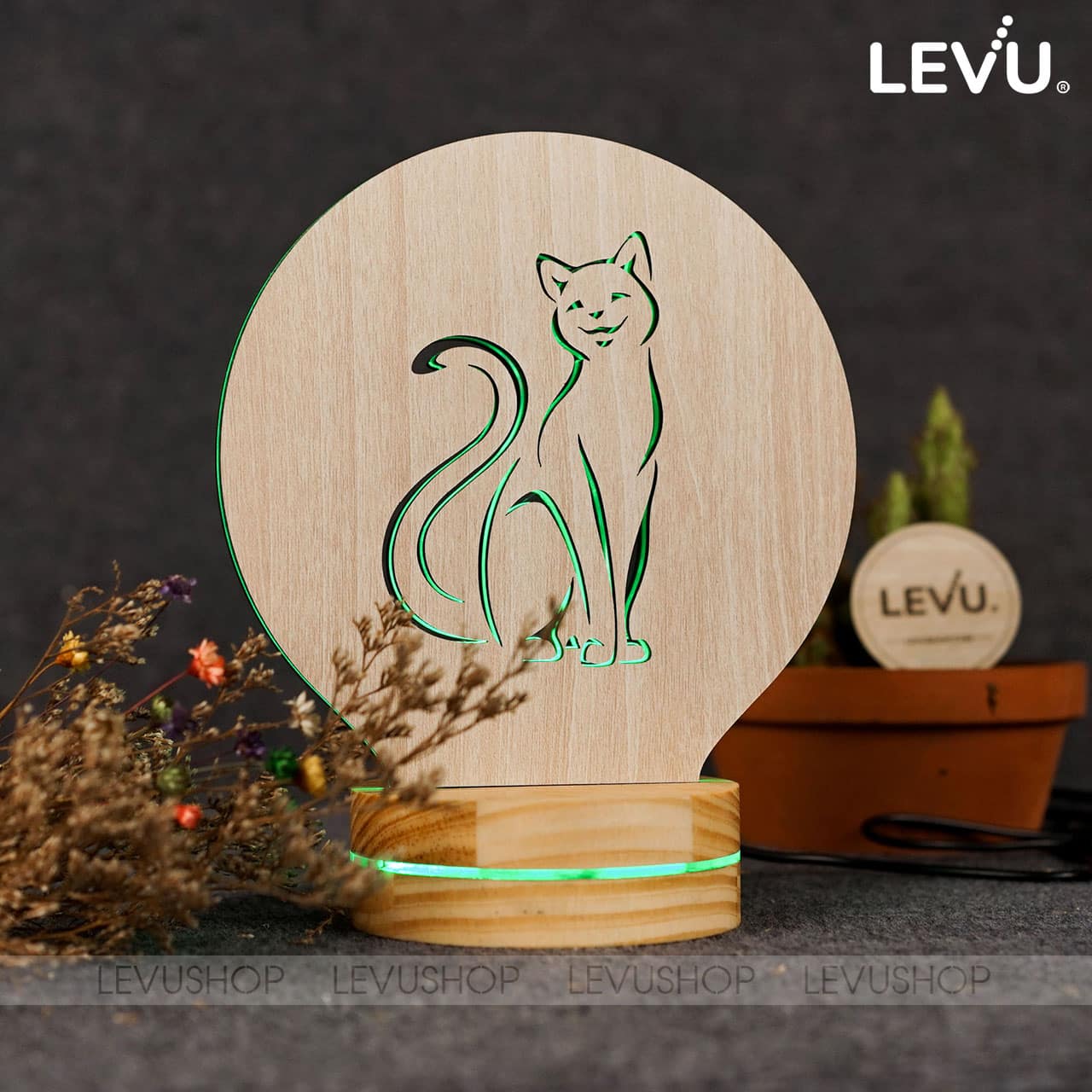 Đèn trang trí để bàn hình con mèo dễ thương LEVU-DNV06 • LEVUSHOP