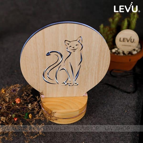Đèn trang trí để bàn hình con mèo dễ thương LEVU-DNV06