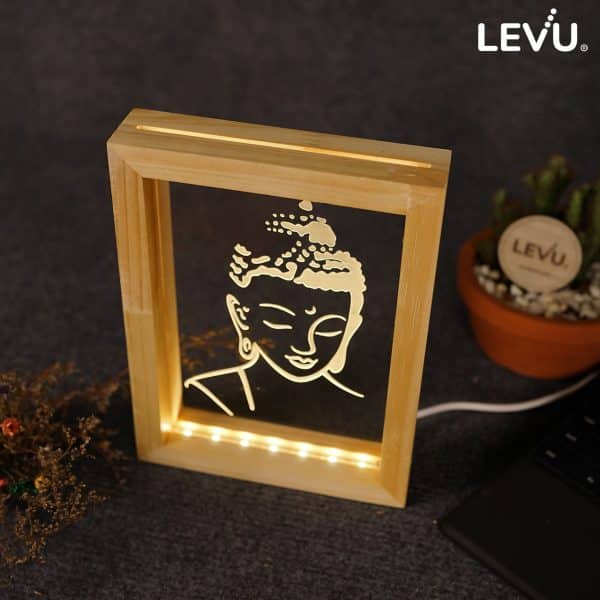 Tranh để bàn Phật Giáo khung gỗ tích hợp đèn ngủ 3D LED cao cấp LEVU DPG03