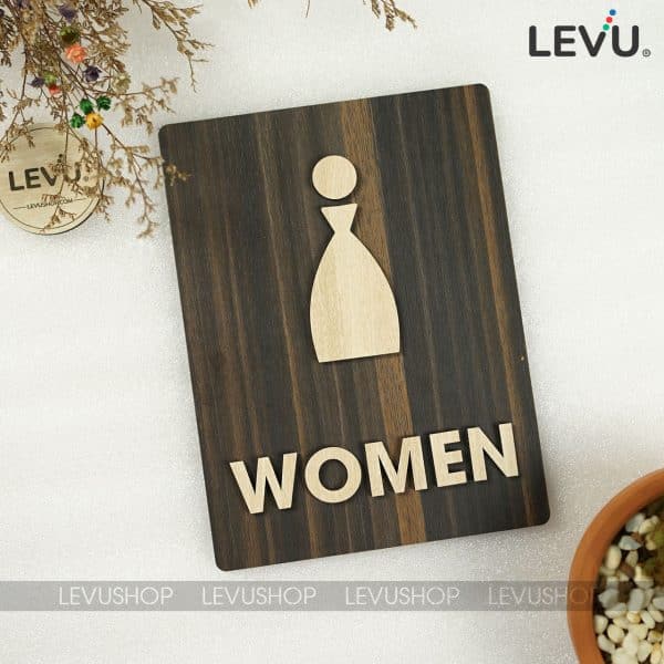 Bảng WC Men Women trang trí bằng gỗ chữ nổi 3D có sẵn keo dán tường khu vực cửa nhà vệ sinh LEVU TL41