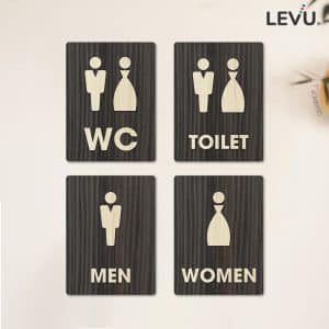 Bảng WC Men Women trang trí bằng gỗ có sẵn keo dán tường LEVU TL41