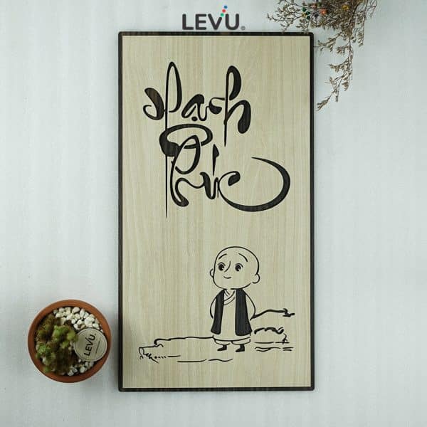 Tranh thư pháp chữ Hạnh Phúc treo tường bằng gỗ trang trí LEVU-PG07