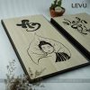 Tranh treo tường gỗ chữ An thư pháp hình Phật trên chiếc lá Bồ Đề LEVU-PG03