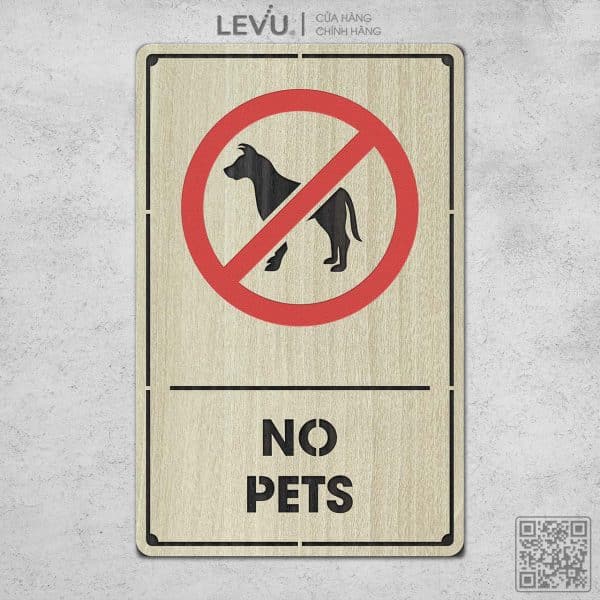 Bảng Gỗ No Pets dán tường decor trang trí LEVU-BG07