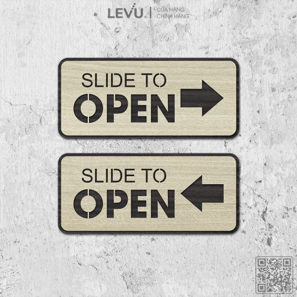 Bảng gỗ slide to open dán cửa kéo mũi tên trái phải LEVU-TP08