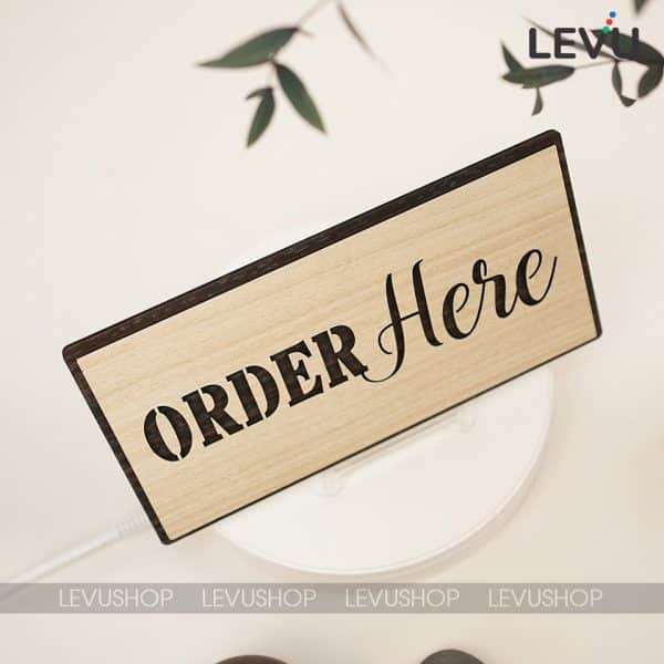 Bảng gỗ decor Order here hướng dẫn gọi món tại quầy LEVU-BG39