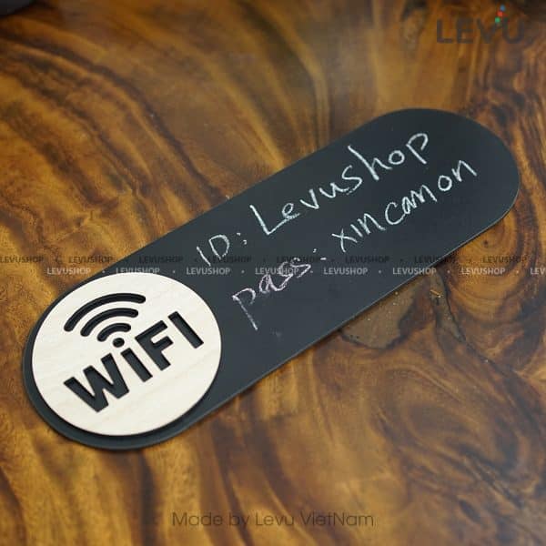 Bảng tên wifi bằng gỗ đen viết phấn nội dung password wifi LEVU TW12