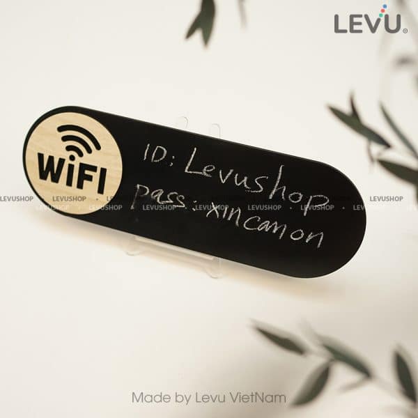 Bảng tên wifi bằng gỗ đen viết phấn nội dung password wifi LEVU TW12