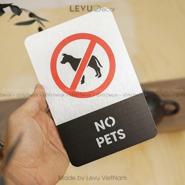Bảng no pets, biển báo khu vực cấm thú cưng 12x18cm nhôm alu ALB-BG07