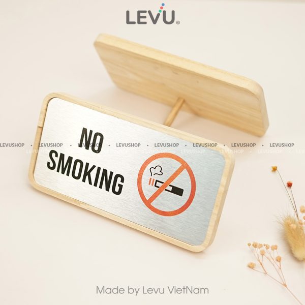 Bảng gỗ no smoking để bàn mặt nhôm in uv nội dung khu vực cấm hút thuốc