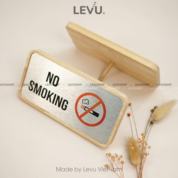 Bảng gỗ no smoking để bàn mặt nhôm in uv nội dung khu vực cấm hút thuốc