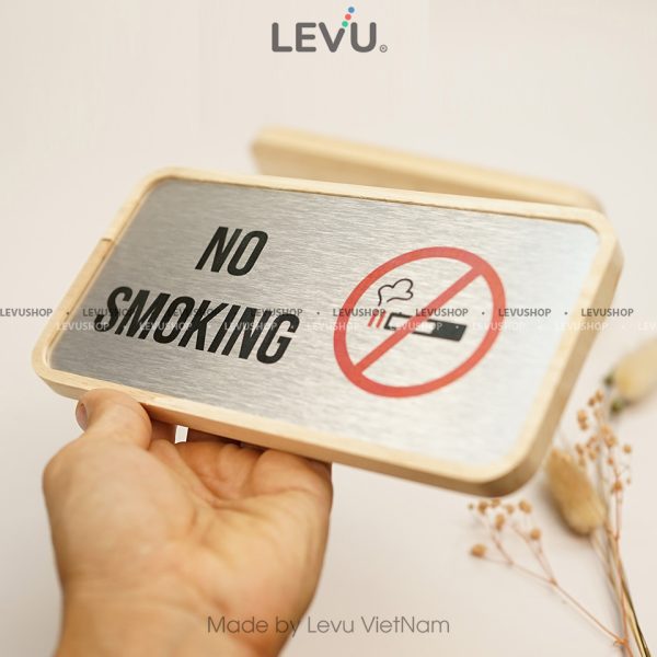 Bảng gỗ no smoking để bàn mặt nhôm in uv nội dung khu vực cấm hút thuốc