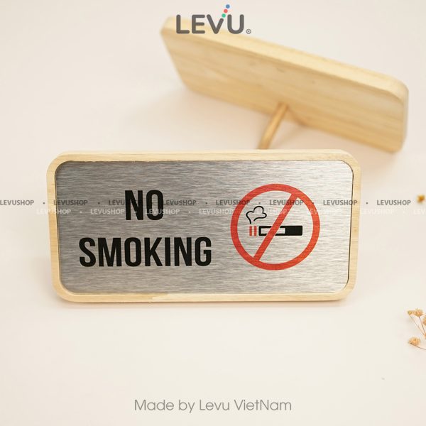 Bảng gỗ no smoking để bàn mặt nhôm in uv nội dung khu vực cấm hút thuốc