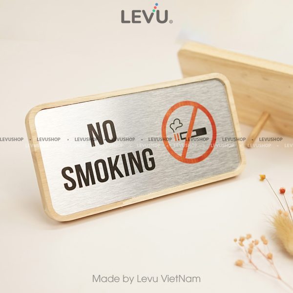 Bảng gỗ no smoking để bàn mặt nhôm in uv nội dung khu vực cấm hút thuốc